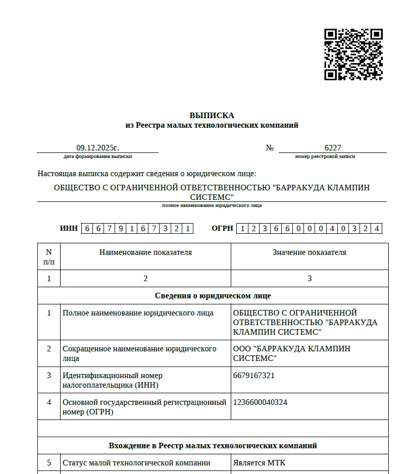 Подтверждение статуса технологической компании